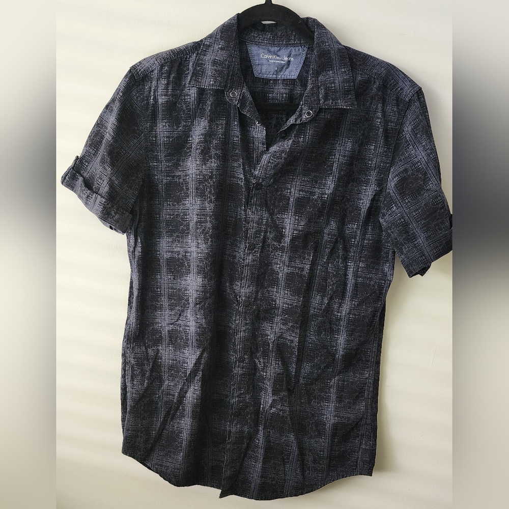 Calvin Klein Juniors Casual Snap Button Down Cotton Shirt‎ Roll-Tab